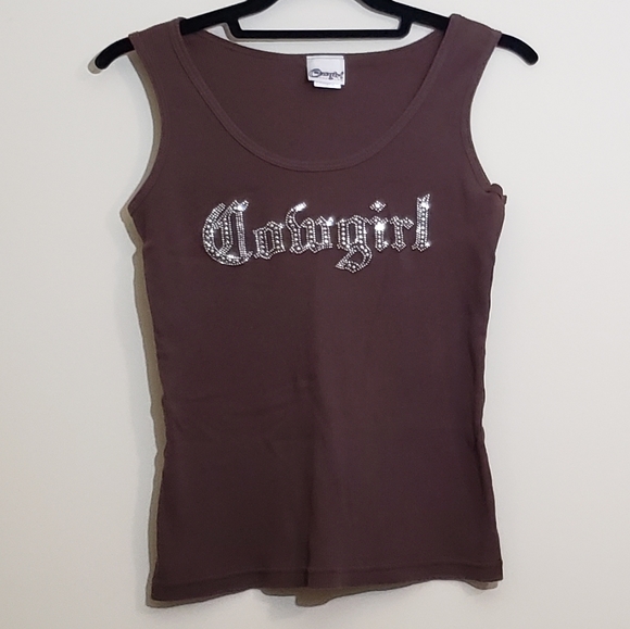 Cowgirl Hardware Tops - COWGIRL HARDWARE Embellished Brown Tank Top [M]